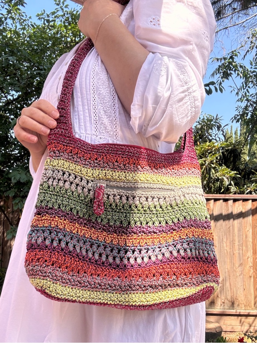 The Sak Crochet Shoulder Bag Multicolor Boho Knit Purse